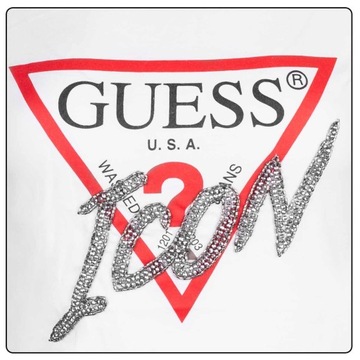 GUESS KOSZULKA DAMSKA T-SHIRT SS CN ICON TEE BIAŁA r.L