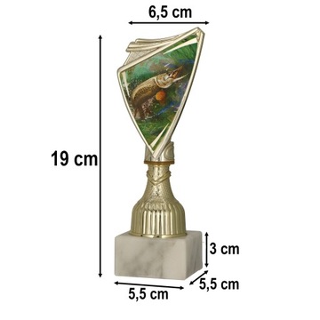 PUCHAR TROFEUM NAGRODA STATUETKA SOLIDNA KARP 3D ZŁOTY ZESTAW 3SZT + GRAWER