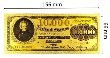 Уникальная позолоченная банкнота номиналом 10 000 долларов 1886 года