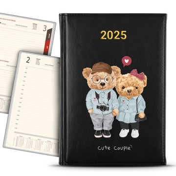 KALENDARZ 2025 CZARNY Planer Terminarz Zakochanych Couple Urocze Wzory