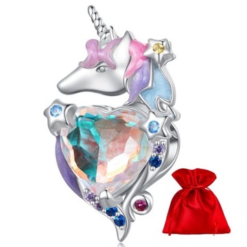 G611 Serce jednorożec srebrny charms koralik beads