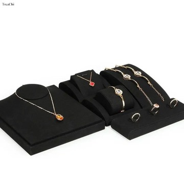 New Pure Black Microfiber Fabric Jewelry Display Set Jewelry Props Set