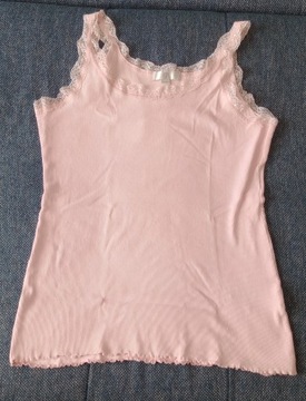 koszulka z koronką różowa elastyczna top do spania