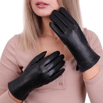 Женские черные кожаные перчатки