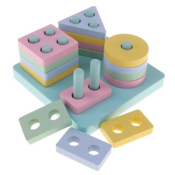c/ Деревянные кубики для сортировки геометрических форм Монтессори