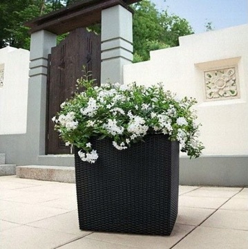 DUŻA DONICZKA DONICA ZEWNĘTRZNA RATTANOWA antracyt Z WKŁADEM OSŁONKA TARAS