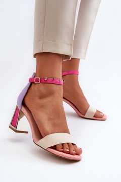 SANDAŁY ZAMSZOWE NA OBCASIE SŁUPKU RÓŻOWE 39