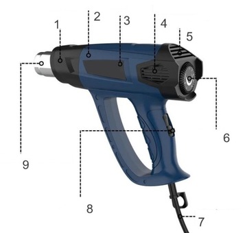 Электрическая ТЕПЛОВАЯ ПИСТОЛЕТКА с регулировкой, 2 передачи, 2000 Вт, регулировка 600С.