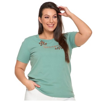 KOSZULKA DAMSKA T-SHIRT MODNY DLA NIEJ HAFT KRÓTKI RĘKAW WYGODNA MORAJ L