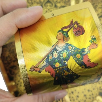 Колода карт Таро 12х7см, ПВХ, золото, водонепроницаемая.