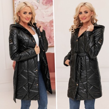 ДЛИННОЕ СТЕГАНОЕ ПАЛЬТО С ПЕРЕХОДНЫМ ПОЯСОМ XXL