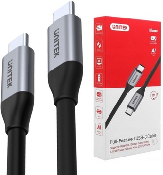 PRZEWÓD USB-C na USB-C 100cm 10Gbps 4K 60Hz 20V/5A 100W Unitek C14082ABK