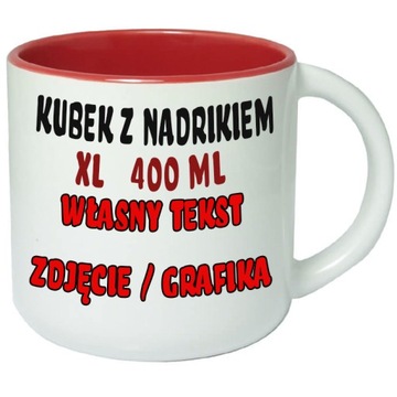 XL kubek z nadrukiem zdjęcie 400ml czerwony środek