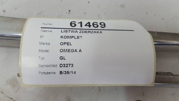 LIŠTA NÁRAZNÍKU OPEL OMEGA A GL 1991 FACELIFT CHRÓM