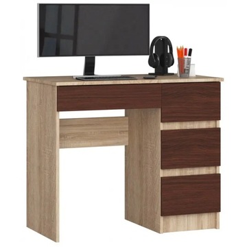 Proste biurko sonoma wenge do biura 4 szuflady 90