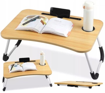 SKŁADANY STOLIK POD LAPTOPA DO ŁÓŻKA PODSTAWKA NA TABLET KOMPUTER DREWNO
