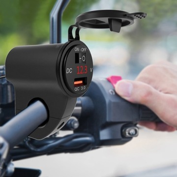 ЗАРЯДНОЕ УСТРОЙСТВО ДЛЯ МОТОЦИКЛА USB QC3.0 КНОПКА ВОЛЬТМЕТРА