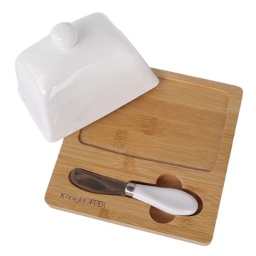 MASELNICZKA PORCELANOWA Z NOŻYKIEM ORAZ DREWNIANĄ