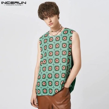 INCERUN Tops 2023 American Style New Mens Windowpa