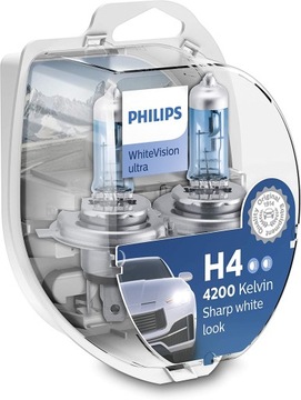 Philips Żarówki H4 WhiteVision Ultra 4200K + W5W