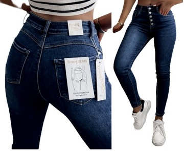 Jeansy spodnie damskie wyszczuplające modelujące push up na guziki M/38