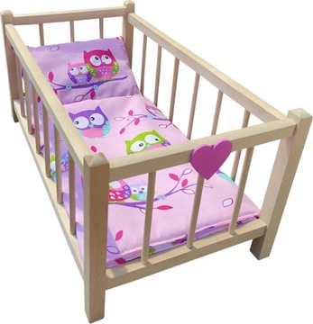 Деревянная КРОВАТЬ, КОЛЯНКА для кукол, ПОСТЕЛЬНОЕ ПРИНАДЛЕЖИЕ - красиво