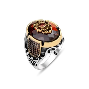 Elegant 925K Garnet Stone Silver Men's Ring