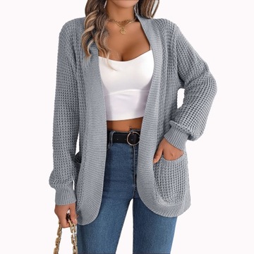 Elegancka Dzianinowa Marynarka Z Kieszeniami Na Casual Outfit