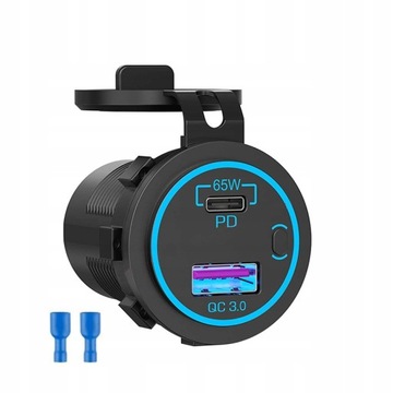 Автомобильное зарядное устройство мощностью 65 Вт, розетка USB C, разъем QC3.0