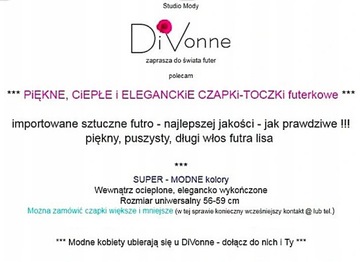 CZAPKA FUTRZANA damska TOCZEK czapki piękne KOLORY