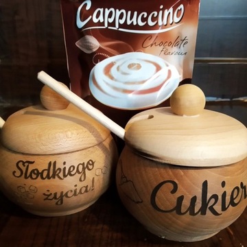 ДЕРЕВЯННАЯ САХАРНИЦА С ЛОЖКОЙ, ГРАВИРОВКА ПОДАРОК