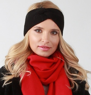 Czarna BOHO OPASKA DAMSKA NA GŁOWĘ USZY ciepła O3