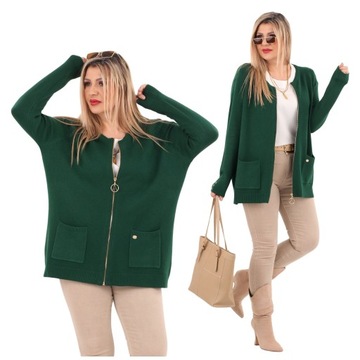 SWETER ROZPINANY DAMSKI ELEGANCKI DUŻE ROZMIARY CIEPŁY KLASYCZNY KARDIGAN