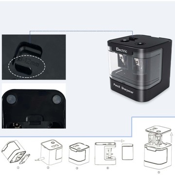 ЭЛЕКТРИЧЕСКАЯ ТОЧИЛКА С ДВУМЯ ОТВЕРСТИЯМИ ДЛЯ ТОЛСТЫХ И ТОНКИХ КАРАНДАШЕЙ, ЧЕРНАЯ