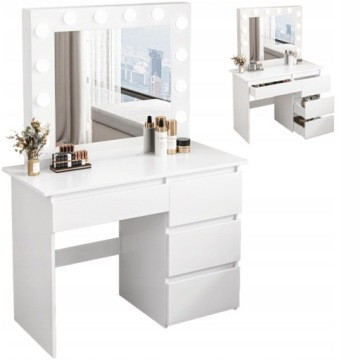 TOALETKA DO MAKIJAŻU WIZAŻU KOSMETYCZNA Z LUSTREM LED NOWOCZESNA LOFT 90 CM