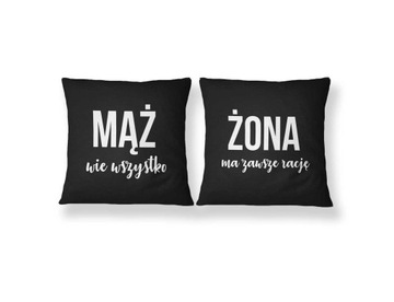Poduszki Mąż wie wszystko żona ma zawsze rację, Poduszki Mąż Żona