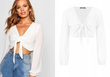 BOOHOO PETITE WIĄZANY CROP TOP DŁUGI RĘKAW L