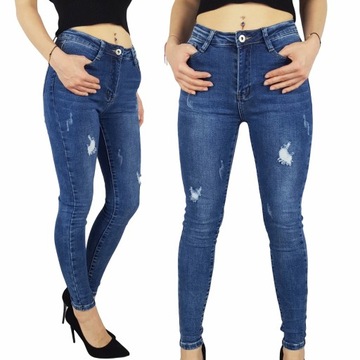 # KLASYCZNE DAMSKIE SPODNIE JEANSOWE RURKI BLUE MIKI #