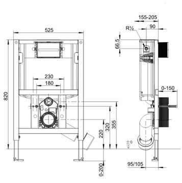 SANIT туалетный набор скрытого монтажа, низкая рама, 82см, 6в1, белый