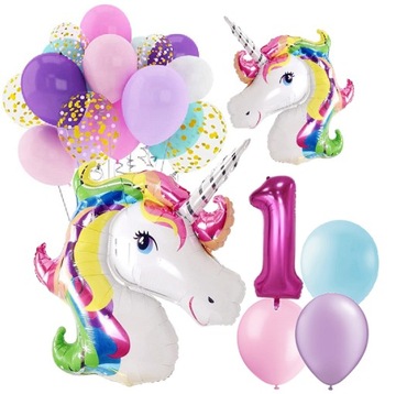 BALONY zestaw 1 urodziny ROCZEK JEDNOROŻEC UNICORN