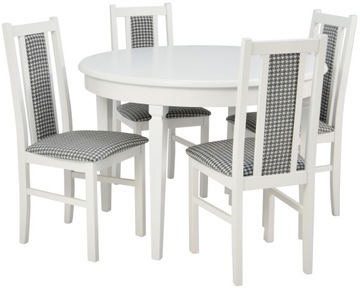Zestaw 4 krzeseł w pepitkę i stół 110/210 cm BIAŁY