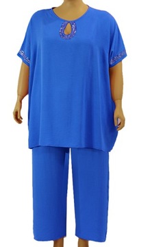 komplet spodnie + tunika z cekinami BELINNA 50/52/54 3xl 4xl niebieski