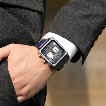 MEGIR kwadratowa tarcza Chronograph Quartz zegarki dla mężczyzn modne nieb