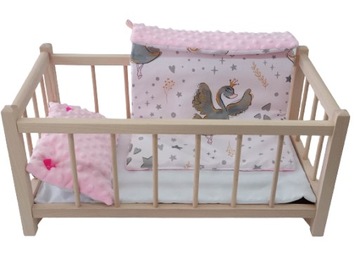 DREWNIANE ŁÓŻECZKO DLA LALEK + POŚCIEL MINKY