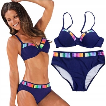 STRÓJ KĄPIELOWY DWUCZĘŚCIOWY BIKINI WYSZCZUPLAJĄCY DAMSKI GRANATOWY S 36