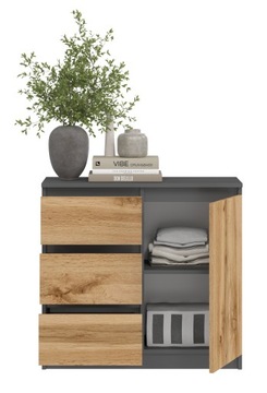 Coco Cabinet 1 двери 3 ящики графит, Oak Wotan