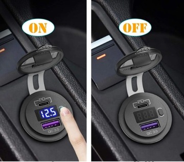 АВТОМОБИЛЬНОЕ ЗАРЯДНОЕ УСТРОЙСТВО USB QC3.0 + PD USB C КНОПКА ВКЛ./ВЫКЛ. ВОЛЬТМЕТРА