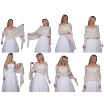 Элегантный свадебный шарф с рукавами I Свитер из альпаки цвета слоновой кости I Аксессуар S