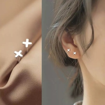 Gold Silver Color Simple Mini Cross Stud Earrings