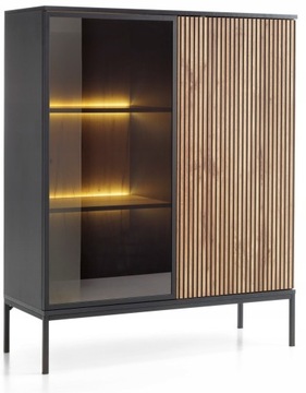 Witryna ze szkłem czarna LED oświetlenie WT 104 SENTO loft